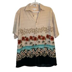 Pierre Cardin Hawaiian Button Front Shirt Men's Sz M Tropical Vacation Rayon‎